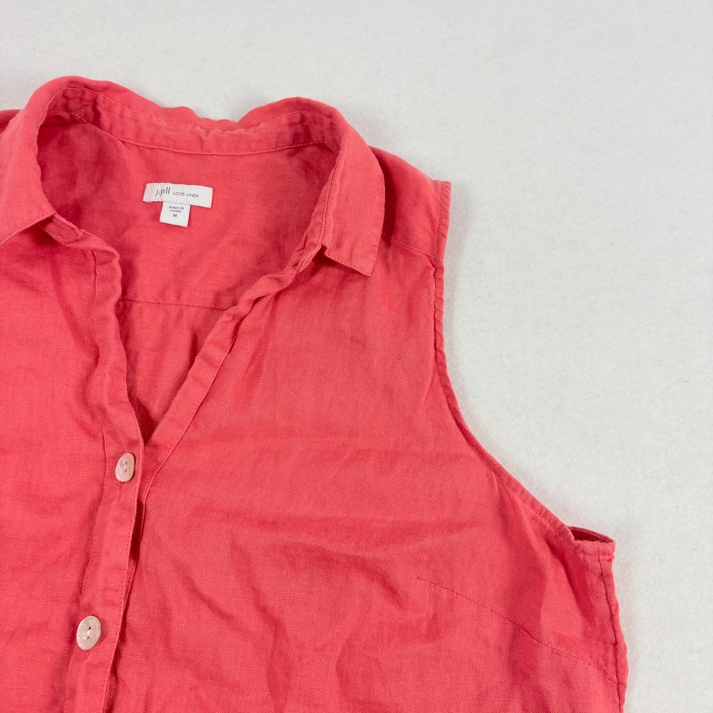 J. Jill Love Linen Sleeveless Tunic Womens Size M Coral Pink Resort Quiet Luxury - Picture 2 of 11